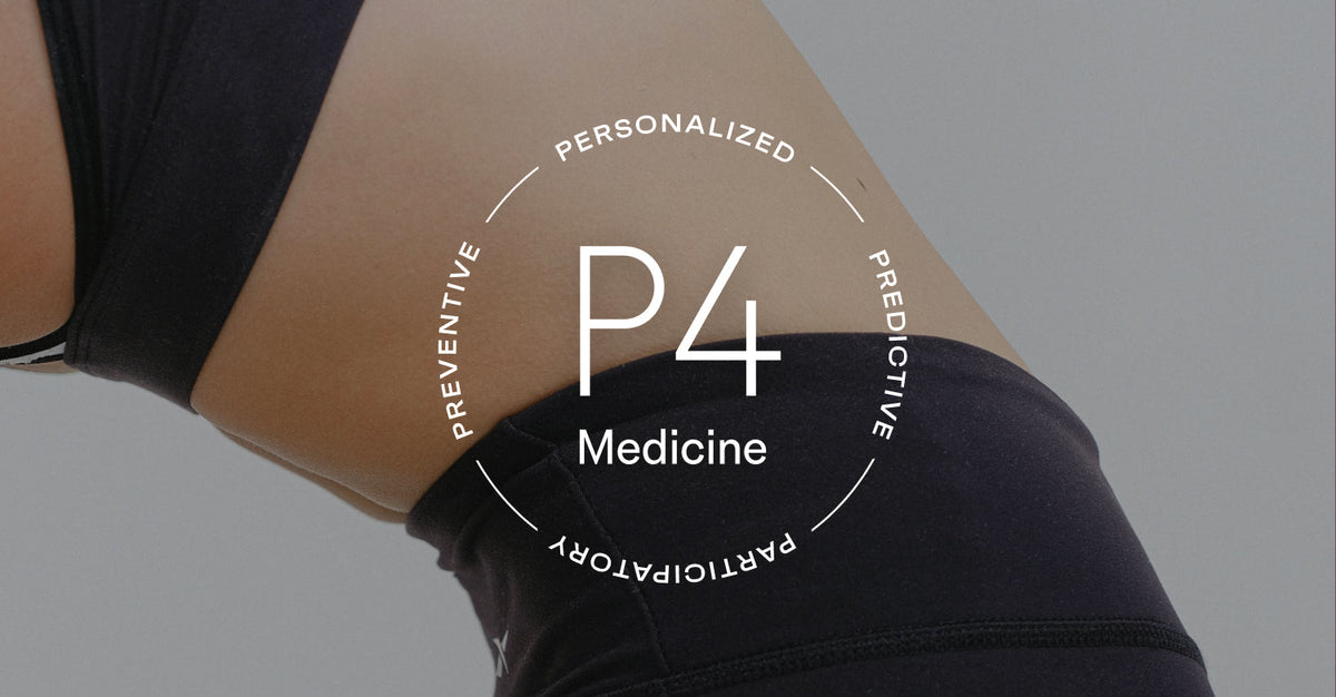 A close-up shot of a person's torso and leg in athletic wear, with the words