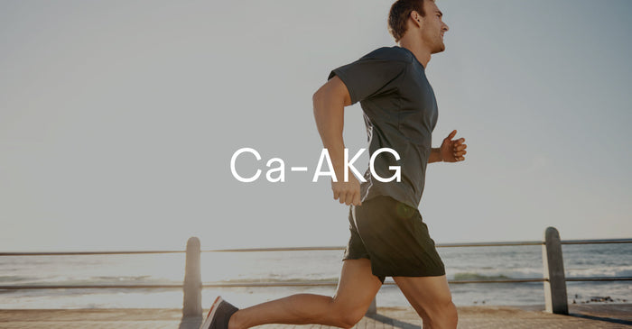 “Adult man running outdoors along a waterfront at sunrise, wearing athletic clothing, with the text ‘Ca-AKG’ overlaid on the image.”